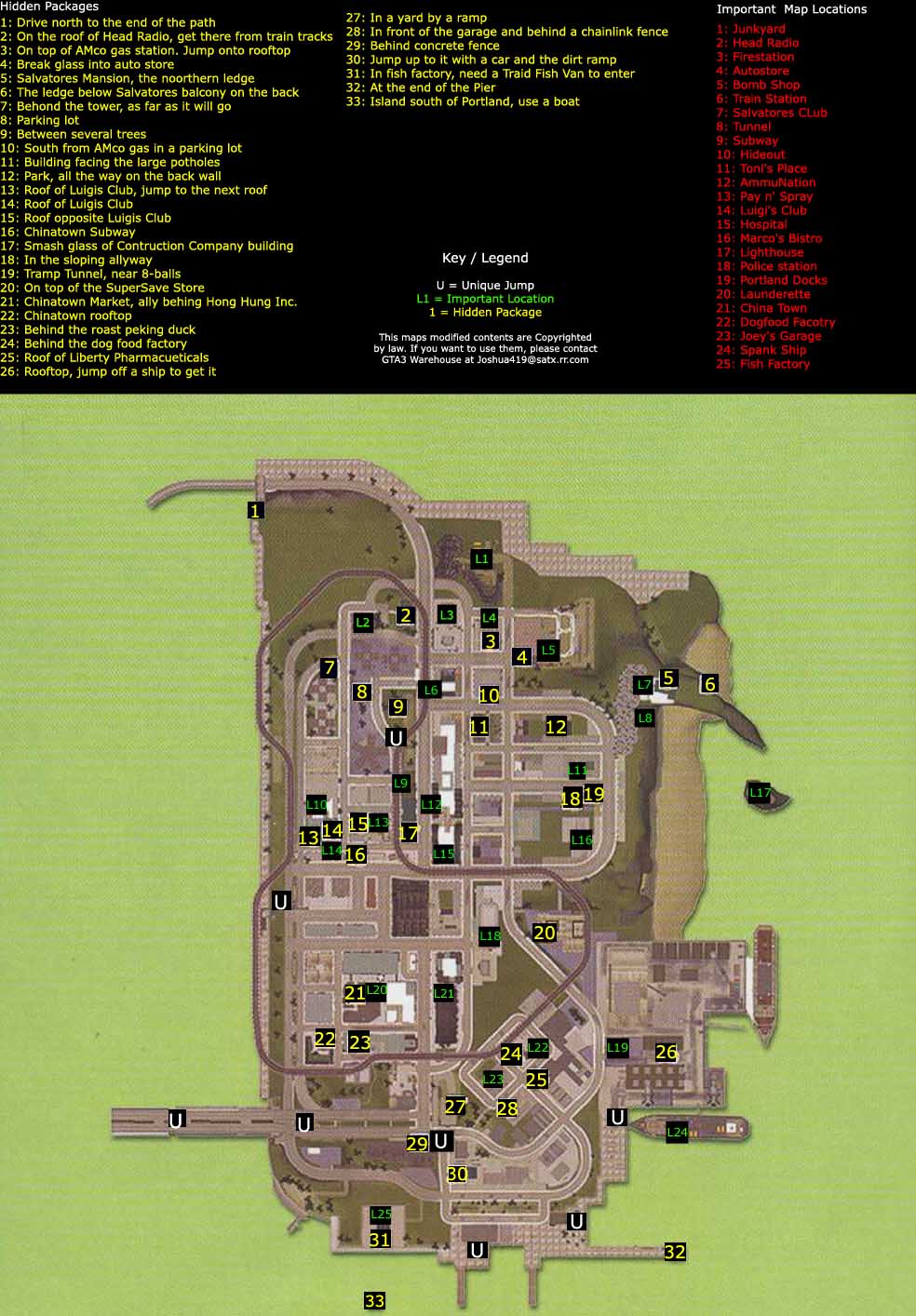 Grand Theft Auto III Hidden Packages Map: Shoreside Vale Map for